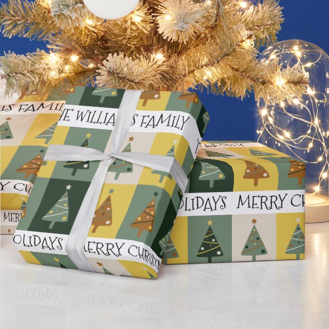 Cute Christmas Tree Sage Green Custom Wrapping Paper (Holidays)