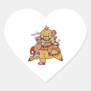 Cute Christmas Tree Sloth Lover Pajama Heart Sticker