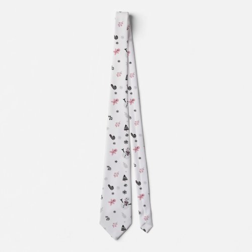 Cute Christmas Tree Snowman Candy Cane Pattern Neck Tie