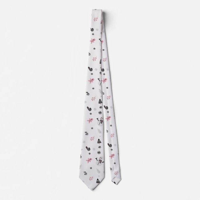 Cute Christmas Tree Snowman Candy Cane Pattern Neck Tie (Front)