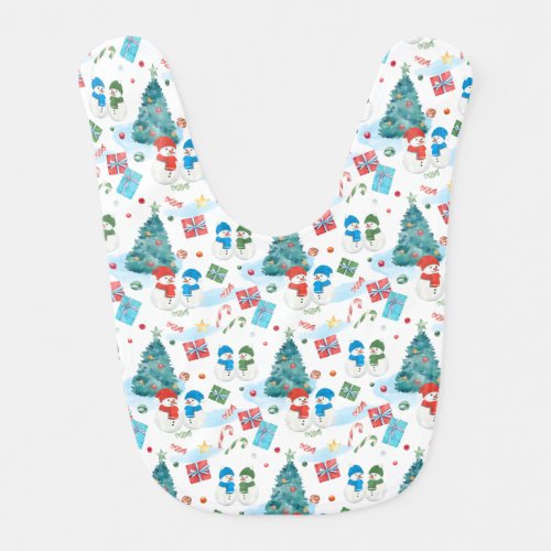 Cute Christmas Tree Snowman Gifts Candy Pattern Baby Bib