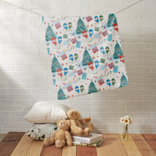Cute Christmas Tree Snowman Gifts Candy Pattern Baby Blanket