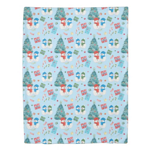 Cute Christmas Tree Snowman Gifts Candy Pattern Duvet Cover