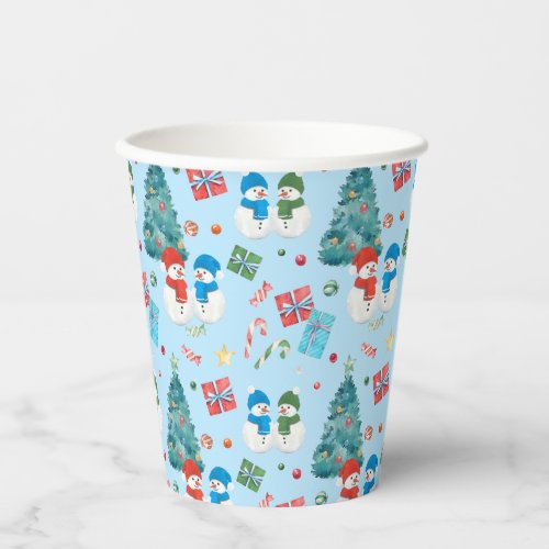 Cute Christmas Tree Snowman Gifts Candy Pattern Paper Cups
