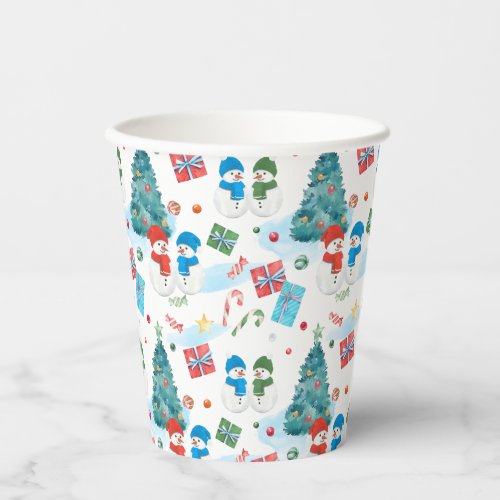 Cute Christmas Tree Snowman Gifts Candy Pattern Paper Cups