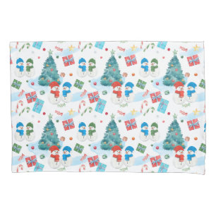 Cute Christmas Tree, Snowman, Gifts, Candy Pattern Pillow Case