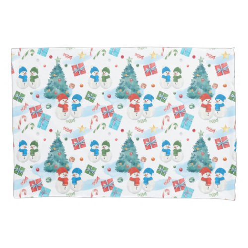 Cute Christmas Tree Snowman Gifts Candy Pattern Pillow Case