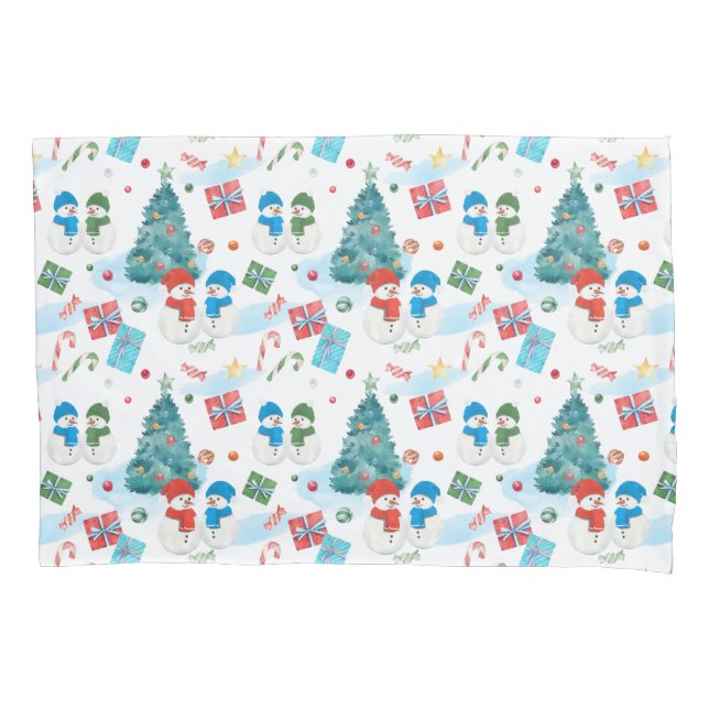 Cute Christmas Tree, Snowman, Gifts, Candy Pattern Pillow Case (Front)