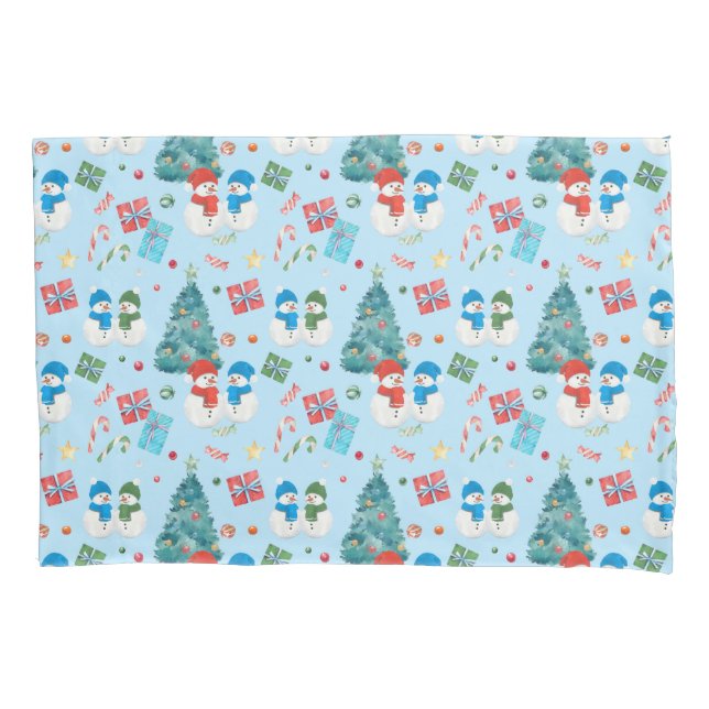 Cute Christmas Tree, Snowman, Gifts, Candy Pattern Pillow Case (Front)