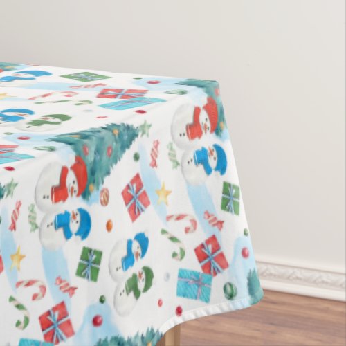 Cute Christmas Tree Snowman Gifts Candy Pattern Tablecloth