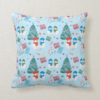 Cute Christmas Tree  Snowman  Gifts  Candy Pattern Throw Pillow by ChristmaSpirit at Zazzle