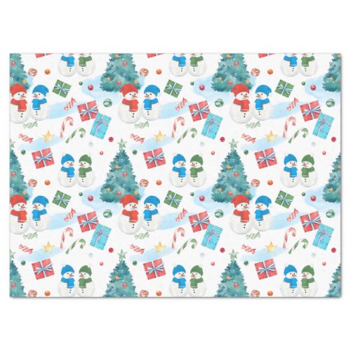 Cute Christmas Tree Snowman Gifts Candy Pattern Tissue Paper