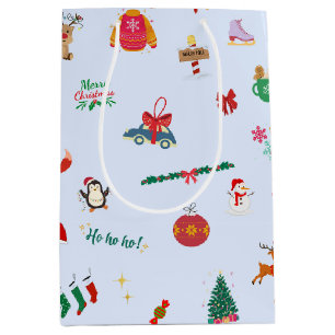 Cute Christmas Tree Snowman Snowflakes Snowball Medium Gift Bag
