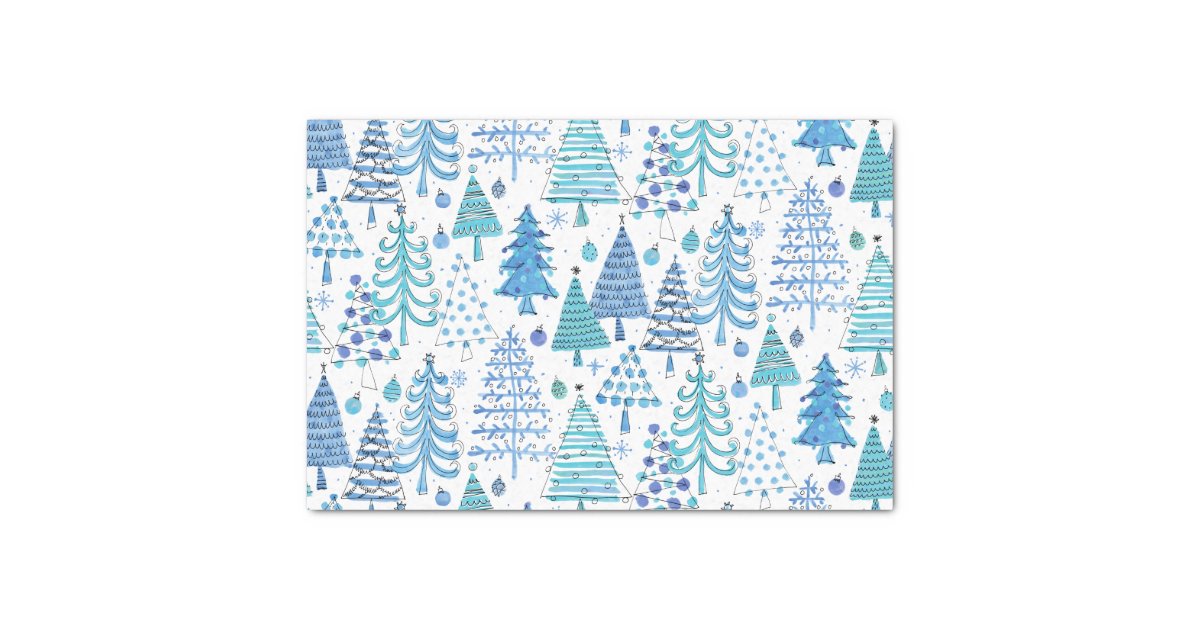 Teal Christmas Tree Pattern Tissue Paper - Eco Friendly Holiday