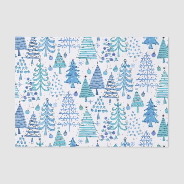 Cute Christmas Tree Teal Blue Green Pattern Tissue Paper (Front)