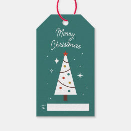 Cute Christmas Tree Teal Customizable Gift Tags