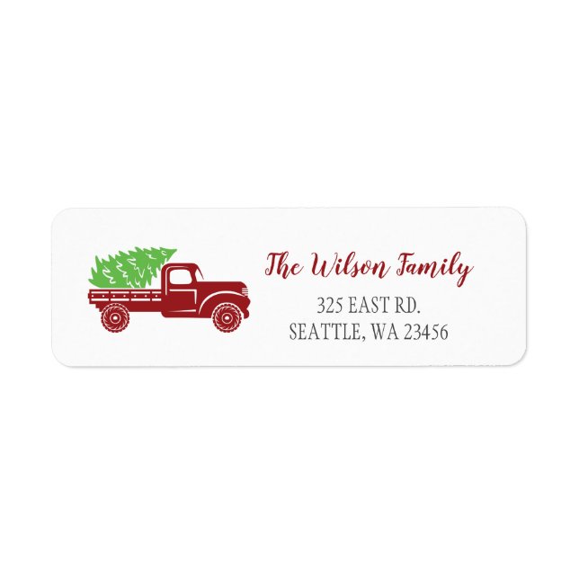 Cute Christmas Tree Vintage Red Truck Address Label (Front)