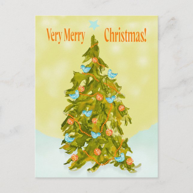 Cute Christmas Tree with Blue Birds Postcard (Front)