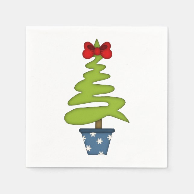 Cute Christmas Tree with Red Bow Paper Napkins (Front)