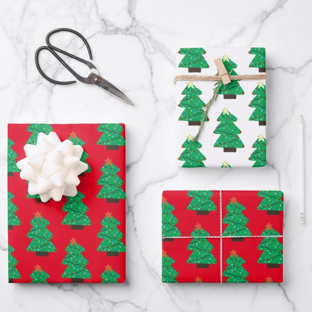 Cute Christmas Tree Wrapping Paper Sheets (Front)