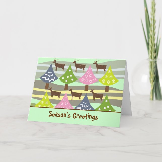 Cute Christmas Trees And Deer Cards (Front)