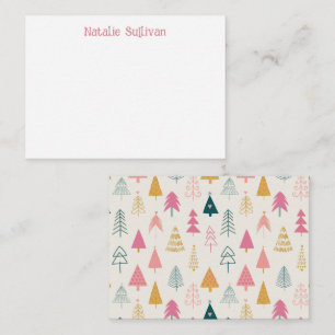 Cute Christmas Trees Blush Pink Pattern Name Note Card