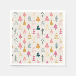 Cute Christmas Trees Blush Pink Pattern Napkins