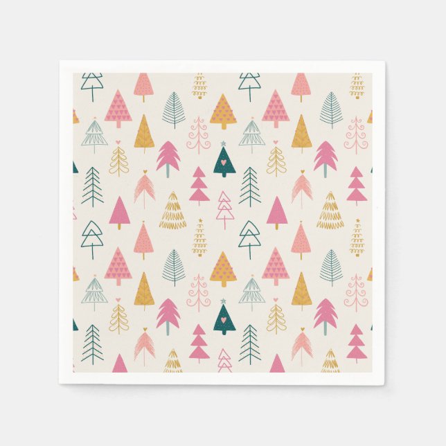 Cute Christmas Trees Blush Pink Pattern  Napkins (Front)