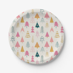 Cute Christmas Trees Blush Pink Pattern  Paper Plates