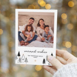 Cute Christmas Trees Custom Greeting Photo Holiday<br><div class="desc">Replace with your photo inside the Christmas tree border and send your friends and family warmest wishes, happy holidays, a very merry Christmas, a happy new year, or any other greeting! This simple design features a photo of your choice with your custom hand-lettered message below. In the bottom corners, there...</div>