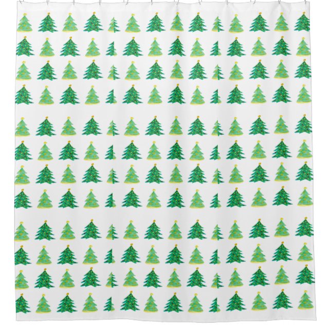 Cute Christmas Trees (Green Pattern) Shower Curtain (Front)