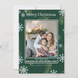 Cute Christmas Trees Green Retro Boho Photo Holiday Card