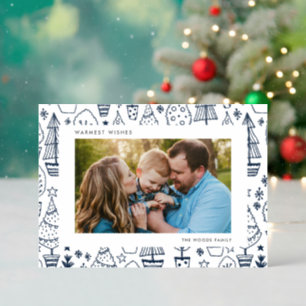 Cute Christmas Trees Pattern Holiday Wishes Letterpress Photo Cards