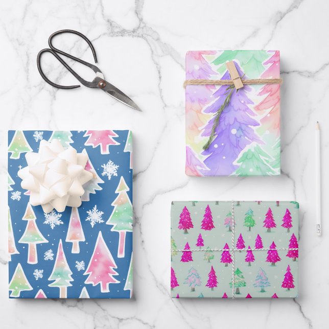 cute christmas trees pattern pastel colours wrapping paper sheets (Creator Uploaded)