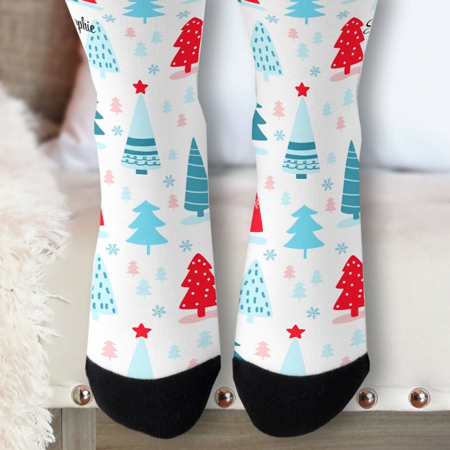 Cute Christmas Trees Personalized Name Socks (Cute Christmas trees Personalized Socks)