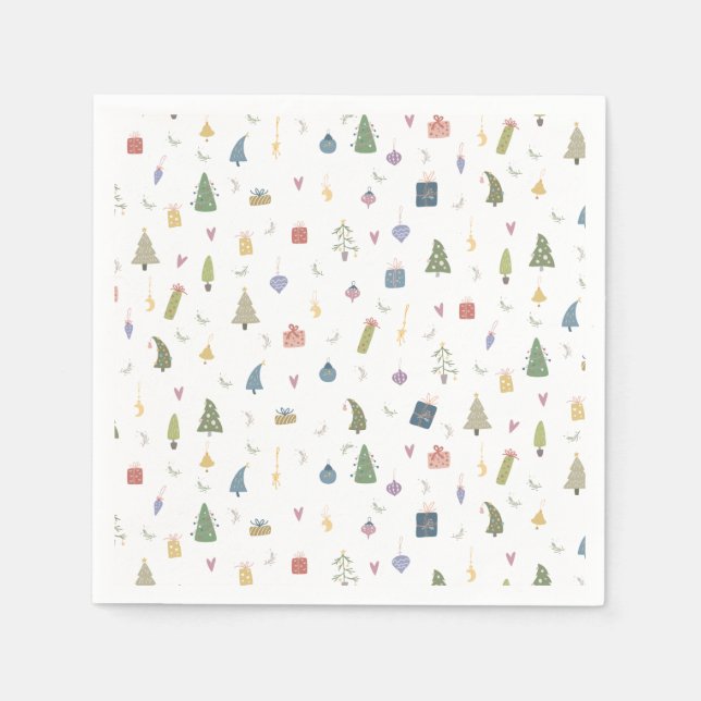 Cute Christmas Trees Presents Ornaments Pattern Napkins (Front)