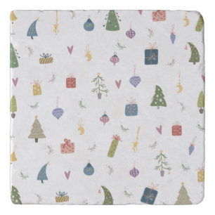 Cute Christmas Trees Presents Ornaments Pattern Trivet