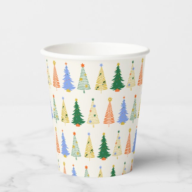 Cute Christmas Trees Red Green Boho  Paper Cups (Front)