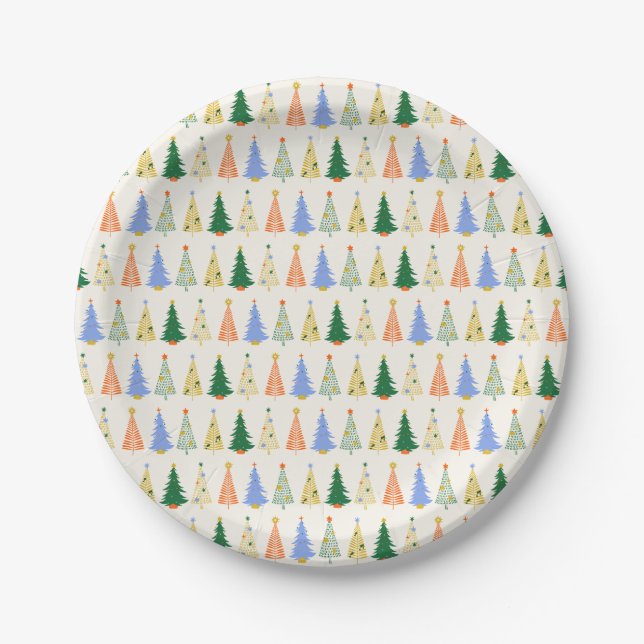Cute Christmas Trees Red Green Boho  Paper Plates (Front)