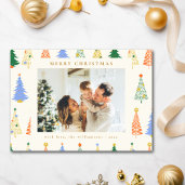 Cute Christmas Trees Red Green Boho Two Photo Holiday Card