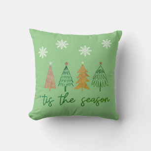 Cute Christmas Trees Snowflakes "Tis the Season Throw Pillow