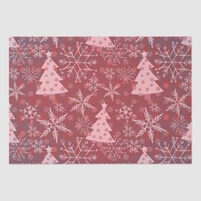 Cute Christmas Trees with Snowflakes Tissue Paper (Front)