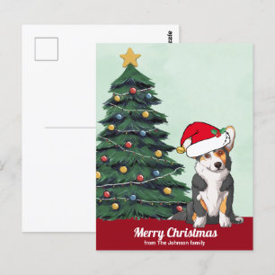 Cute Christmas Tricolor Corgi with Tail Custom Postcard