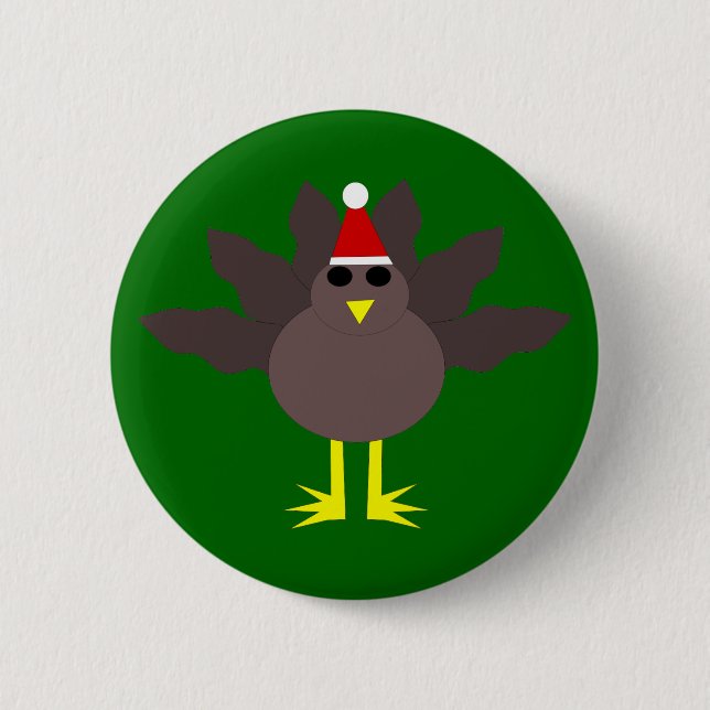 Cute Christmas Turkey Button (Front)