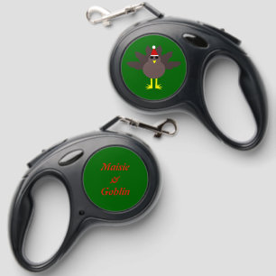 Cute Christmas Turkey Custom Pet Name Retractable Pet Leash