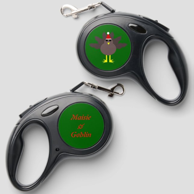 Cute Christmas Turkey Custom Pet Name Retractable Pet Leash (Front & Back)