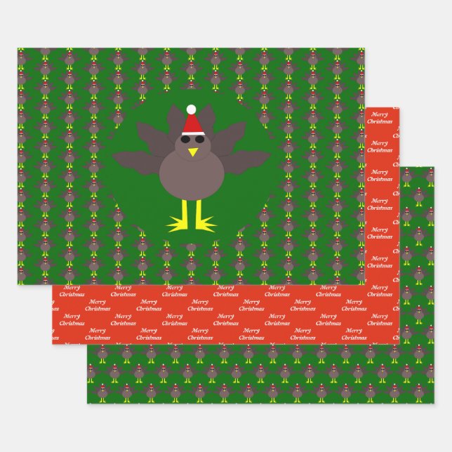 Cute Christmas Turkey Custom Wrapping Paper Sheets (Set)