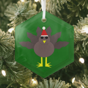 Cute Christmas Turkey Glass Ornament