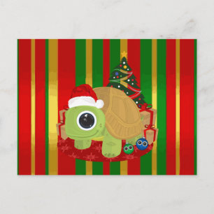 Cute Christmas Turtle Classic Red Green Gold Postcard