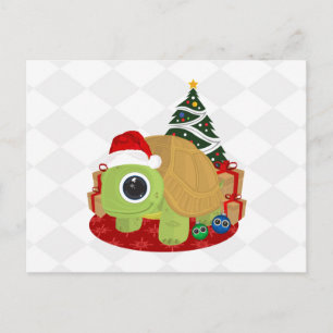 Cute Christmas Turtle Elegant White Holiday Postcard